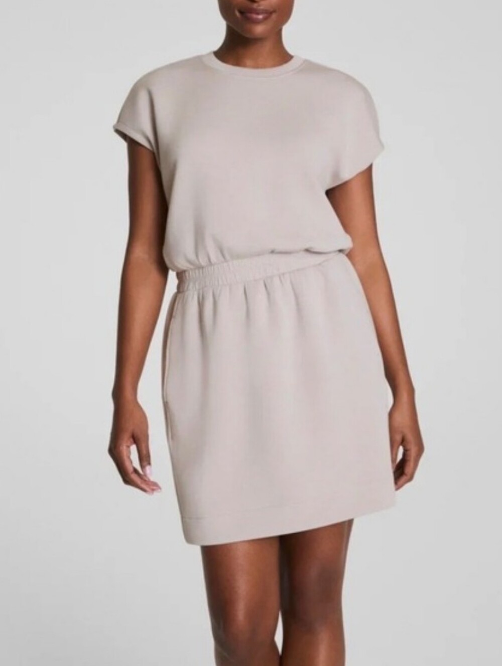 Spanx AirEssentials Crew Sweatshirt Dress in Light Beige